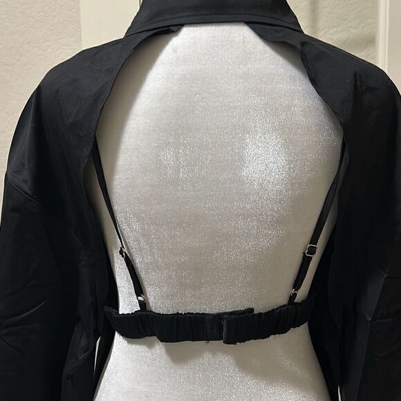 Ser.O.Ya M Lydia Open Back Button Up Boyfriend Shirt Solid Black Contemporary - Picture 3 of 8